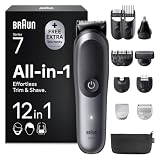 Braun Recortadora Todo En Uno Series 7, AIO7545, Gris | Kit de Styling 12en1 para Barba, Pelo, Orejas, Nariz y Cuerpo, 14 Longitudes,120 Min de Uso, Lámina Ultra Afilada