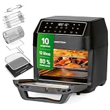 GOURMETmaxx freidora de aire caliente 12 L Airfryer | freidora con 9 funciones, pantalla táctil, pinchos giratorios y shashlik | 10 programas incl. pizza | mini horno 1700 W - prácticamente sin aceite