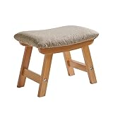 Aibiju Reposapiés de madera, taburete otomano acolchado con funda extraíble, 4 patas de haya, adecuado para dormitorio, sala de estar y cocina (patas naturales + cojín beige), YDEU-1358
