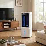 Aire Acondicionado Portátil 12L, Climatizador Evaporativo Ventilador 3 en 1, con Rruedas y Mando, 3 Velocidades, Temporizador de 12 Horas, Bolsas de Hielo, para Dormitorio y Garaje