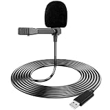 Microfono USB Lavalier para PC, Mini Micrófono con 2M Cable y Clip