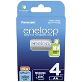eneloop, pilas recargables AA/Mignon, paquete de 4, capacidad de mín. 2000 mAh, pilas Ni-MH, listas para usar, recargables hasta 2000 veces, embalaje sin plástico, standard, blancas