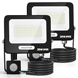 Aigostar 20W Foco LED Exterior con Sensor Movimiento PIR,2 piezas,1650LM Super Brillo Proyector LED, IP65 Impermeable,Blanco Natural 4000K,Luz de Seguridad para Interior,Jardín,Patio,Garaje