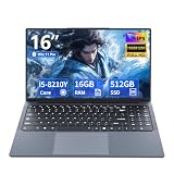 16 Pulgadas Ordenador Portátil con Core i5 8210Y Procesador, PC Portátil Win 11 16GB RAM 512GB SSD, Laptop 1920*1200 FHD IPS Pantalla, Computadora Portátil con Mini-HDMI Type-C 3*USB3.0 WIFI5 BT5.0