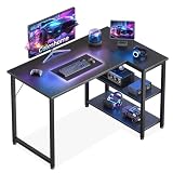 Coleshome Escritorio Gaming en L con Estantes Reversible, 100x70cm, Negro | Escritorio Esquinero con Estante de Almacenamiento Reversible, Mesa Gaming para Gaming Estudio y Oficina