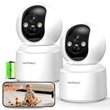 Mrowly 2 Unidades Camara Vigilancia WiFi Interior Sin Cable con Batería 4MP | 360° PTZ, Bebé/Animal/Seguridad para El Hogar, Detección PIR, Visión Nocturna Color, 2.4/5GHz WiFi, Tarjeta SD/Nube