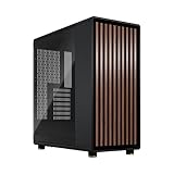 Fractal Design North Charcoal Black Tempered Glass Dark - Frente de Madera de Nogal - Panel Lateral de Vidrio - Incluye Dos Ventiladores Aspect PWM de 140 mm - Puerto USB Tipo C