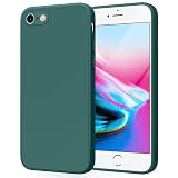 Yisica Funda Compatible con iPhone SE 2022/SE 2020/iPhone 8/7, Funda de Silicona con Forro de Microfibra Suave, Diseño Especial de Borde Recto (Verde Oscuro)