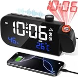 MOSUO Radio Reloj Despertador Digital con Proyector, Temperatura,Humedad
