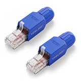 VCELINK Cat6 Conector RJ45 sin Herramientas Reutilizable, 1000 Mbps /250 MHz, UTP Clavija RJ45 Chapado en Oro, Compatible con Router, Switch, Módem, Ordenador, Azul, 2 Unidades