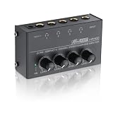 SinLoon HA400 amplificador de auriculares estéreo de 4 canales, Metal Mini Audio Splitter con control de volumen independiente, 1/4 'TRS de salida y entrada, con adaptador de 12V para estudio, escenar