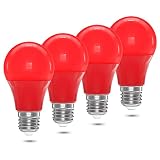 Klarlight 9W E27 Bombillas LED de Colores, 9w, A60/A19, Incandescente, Rojo, E26, 720LM (4 Pack) Lámpara Decorativa para fiestas, escenas, decoraciones interiores
