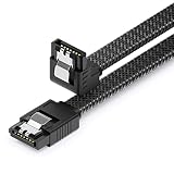deleyCON 30cm Cable SATA 3 Nylon 6 Gbit/s Datos SATA III Cable Conexión Serial ATA Enlace para Mainboard & Disco HDD SSD 1 Conector S-ATA L 90° Acodado Negro