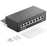 deleyCON CAT6 Patch Panel El Panel de Corrección 8 Puertos Escritorio y Montaje en Pared - Blindado - Enchufe 8x RJ45 - TIA568A TIA568B - Negro