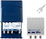 EDISION MAK-300 Kit: Amplificador Antena TV de mástil 2UHF, 1VHF/FM, 17-32db, 107dBmV, 24V, para Digital Terrestre DVB-T/T2, con Filtro 5G LTE, + Fuente de Alimentación 24V 200mA F 2 Salidas