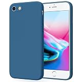 Yisica Funda Compatible con iPhone SE 2022/SE 2020/iPhone 8/7, Funda de Silicona con Forro de Microfibra Suave, Diseño Especial de Borde Recto (Azul Marino)