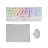 Mars Gaming MCP124, Layout Español, Combo Gaming 3en1, Teclado Ergonómico H-Mech LED RGB, Ratón RGB 3200DPI Switches HUANO, Alfombrilla Nanotextil 360x260mm, Compatibilidad Multiplataforma, Blanco