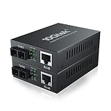 [2 Pack] Convertidor de medios Gigabit Ethernet, Built-in 1Gb Monomodo SC Transceiver, 10/100/1000M RJ45 a 1000Base-LX, European Power Adapter, 2pcs