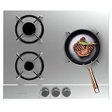 Cecotec Placa de Gas 3 Fuegos Bolero Squad GN 3200S Inox. 6,25kW, Preparada para Gas Natural, Acero Inoxidable, Parrillas Individuales Hierro Fundido, Quemador Wok Triple Corona, Encendido Eléctrico