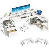 ODK Escritorio Esquinero con 2 Cajones y Estanteria, 189.3×100cm, Blanco