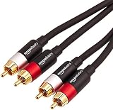 Amazon Basics 2 cables de audio RCA para amplificador, altavoces activos o subwoofer con conectores chapados en oro, 1.22 m, color negro