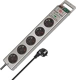 Brennenstuhl Super-Solid regleta de 5 enchufes con protección contra sobretensiones (regleta eléctrica con Cable de 2,5m e Interruptor - de policarbonato Resistente a la Rotura) Plata