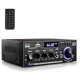 Romicta Amplificador Audio HiFi Estéreo 600W 2 Canales, Bluetooth 5.0, 12V/220V, Pantalla LCD, Alta Fidelidad, Radio FM Portátil, Entrada SD/USB, para Hogar o Coche