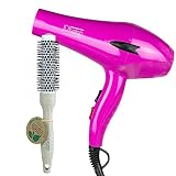 ID Italian Design - Pack Cuidado del Cabello con Cepillo Termico de Cerámica Yahari y Secador de Pelo Profesional 3 Modos de Calor, 2 Velocidades de Color Rosa - 2200W