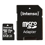 Intenso Tarjeta de Memoria MicroSDXC de 512 GB, UHS-I U3 V30, vídeo 4K | Micro SD incluye adaptador SD para GoPro, DJI, Steam Deck, cámaras de acción y drones. Hasta 100 MB/s de lectura y 45 MB/s de