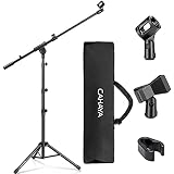 CAHAYA Soporte de Micrófono con Brazo con Dos Pinzas para Microfonos Pie de Micrófono Plegable y Ajustable de 64-158cm para Conciertos Videoconferencias Escenarios
