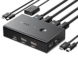 UGREEN KVM HDMI Switch 4K 60Hz 2 Entradas 1 Salida 2 PC Comparten 1 Monitor | 4 Puertos USB 2.0 Comutador con Control de Escritorio y Cable para Teclado Mouse Impresora USB Stick