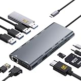 Hub USB C 11 en 1, Docking Station USB C con HDMI 4K, VGA, RJ45 Ethernet, USB 3.0, USB 2.0, Lector de Tarjetas SD/TF, 100W PD, Audio 3.5mm, Adaptador Multipuerto USB C para MacBook Air/Pro, DELL, HP