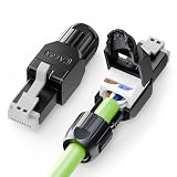 LEENUE RJ45 Conector CAT 6A sin Herramienta, 10 Gbit/s, 2 Unidades, negro | Dorado Conectores RJ45 para cable de instalación Cat 6A Cat6, compatible con cables de instalación 23-26 AWG, reutilizables