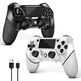 AceGamer 2 Pack Mando Inalámbrico para PS4，Mando de Juego para PS4/Pro/Slim/PC，Gamepad Joystick con Turbo/Botón Trasero/Doble Vibración/6-Axis Sensor Giroscópico/Panel Táctil (Blanco o negro)
