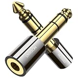 MOSWAG - Adaptador jack 3,5 mm hembra a 6,35 mm dorado, 2 paq. para guitarra, móvil, PC, portátil