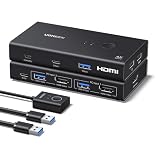UGREEN Switch KVM HDMI 2.0 2 Entradas 1 Salidas 4K 60 Hz para 2 PC | 4 puertos USB 3.0 5Gbps para Teclado Ratón Disco Duro Controlador de Escritorio compatible con Windows Linux macOS