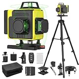 Nivel láser autonivelante 360° X 4, láser de construcción 4D con 16 líneas láser, modo de pulso para exteriores, 2 baterías, autonivelación, soporte rotativo, control remoto.（Con Tripode）