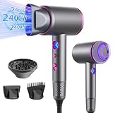 Unipampa Secador De Pelo Profesional, Secador Pelo Ionico, 2400W Secadores de Pelo Ionico, Motor AC Motor Secador Silencioso, Hair Dryer con 3 Accesorios, 3 Temperaturas/3 Velocidades