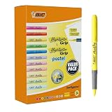 BIC Highlighter Grip Subrayadores de Punta Biselada Regulable - Colores en tonos intensos y pastel, Pack de 24