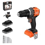 BLACK+DECKER Taladro percutor sin escobillas 18 V, BLD783D2KA-QW | Incluye 2 baterías, 10 brocas y maletín