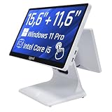 iggual TPV Dual Táctil 15,6”/11,6'- Sistema Caja Registradora Completo con Doble Pantalla - Windows 11 Pro - USB,WiFi 5,Ethernet y Bluetooth 4.2 - Procesador i5 8350U 3,6 GHz Apto Verifactu-Blanco.