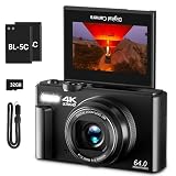 Cámara Digital 4K VJIANGER para Fotografía y Vlogging, 64 MP con Pantalla Flip de 180° de 3 Pulgadas (7,6 cm), Zoom Digital 18X y Flash, WiFi, 32 GB Micro SD