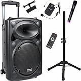 DYNASONIC Dynapro Altavoz Autoamplificado Potente 12'/700W, Altavoz Bluetooth Portátil 2 Micrófonos, Sistema PA, TWS, USB/SD y Batería Larga Duración. Ideal para Exterior