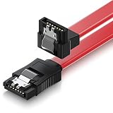 deleyCON 30cm Cable SATA III S-ATA 3 de Datos - Cable de Conexión para HDD SSD con Clip Metálico - 6 Gbit/s - 1x Recto y 1x Conector en Ángulo 90° L-Type - Rojo