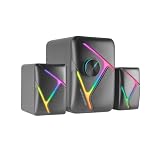 Mars Gaming MS-H21, Altavoces Gaming RGB 2.1 y Subwoofer 35W, Sistema Drivers Invertidos 3D Surround, Altavoces Compactos con Iluminación Dinámica RGB, Alimentación USB y Conector Jack 3.5mm, Negro