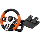 KROM K-DRIVER – Volante Gaming con Pedales y Vibración, Rotación de 180°, Palanca de Cambios y Levas, 12 Botones, Conexión USB, compatible con PC, PS3, PS4 y Xbox One – Negro