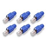 VCELINK Cat6 Conector RJ45 sin Herramientas Reutilizable, 1000 Mbps /250 MHz, UTP Clavija RJ45 Chapado en Oro, Compatible con Router, Switch, Módem, Ordenador, Azul, 6 Unidades