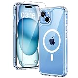 TAURI Funda Magnética para iPhone 15 6.1', Transparente | [No Amarillea] con HD Protectores de Pantalla, [Protección de Grado 15 FT] Mejorada Protección Anti-Arañazos Case