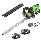 TaskStar Cortasetos Bateria: Cortasetos Electrico con Doble Cuchilla De 56 cm, Potencia De 600 W, 2×4,0 Ah Baterías, Potente para El Corte De Setos Y Arbustos