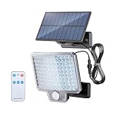 GRIFEMA Foco Solar Exterior 108 LED con Sensor de Movimiento, 300 lm, IP65 | 3 modos con mando a distancia, panel solar independiente de 1,5 W, batería de 1500 mAh y cable de 5 m
